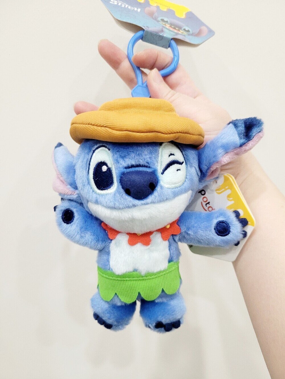 Brand New Disney Stitch Brown Hat Plush Keychain